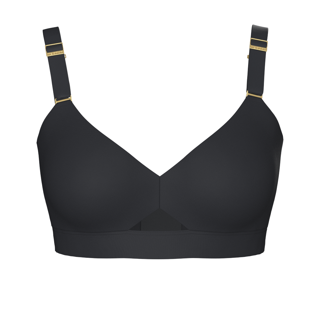 Supportive Wireless Triangle Bra in Onyx Black Made with Tencel Modal Front