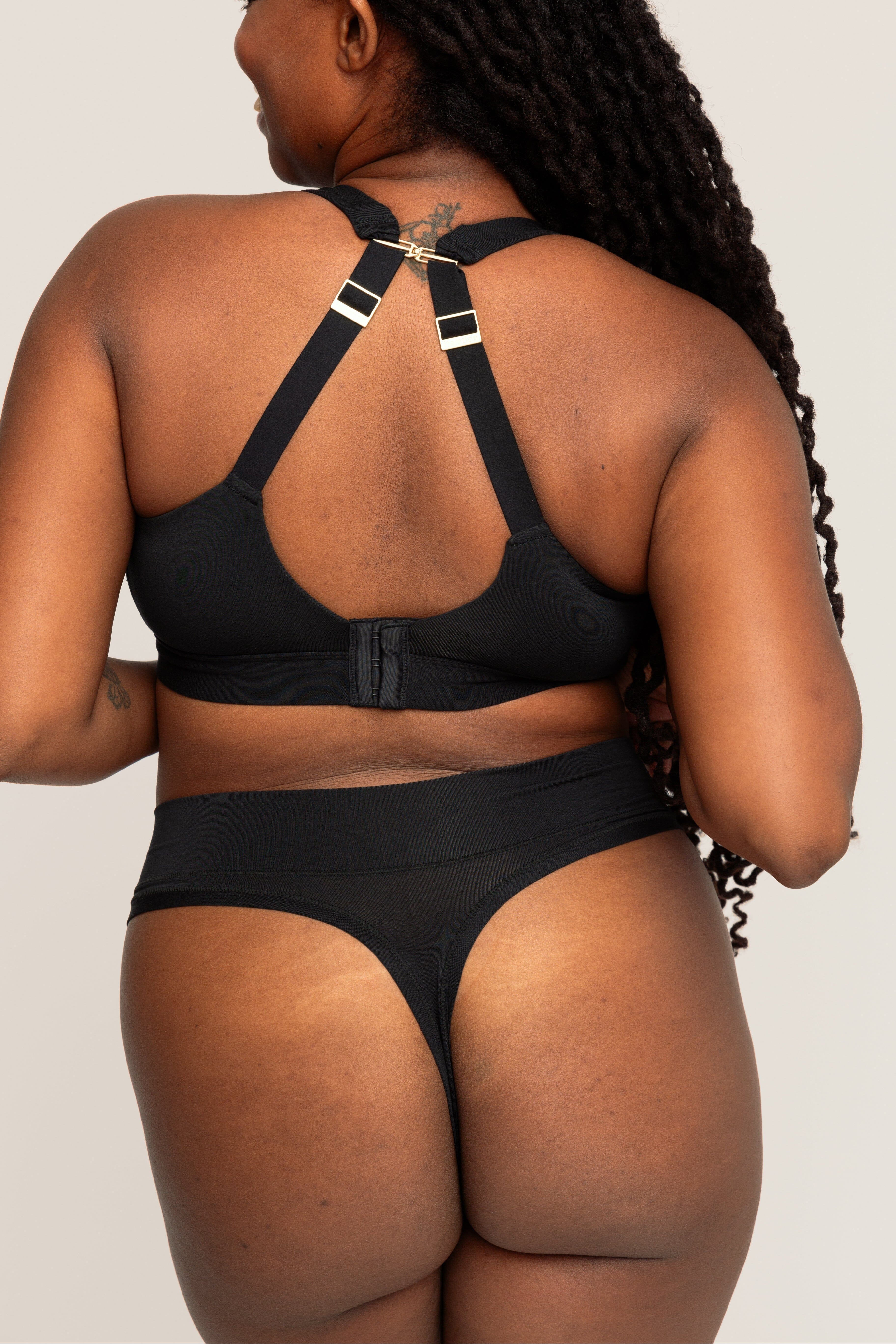 Mid-Rise Thong with Ultra Comfortable V-Front Waistband | Onyx underwear, intimate apparel iteration
