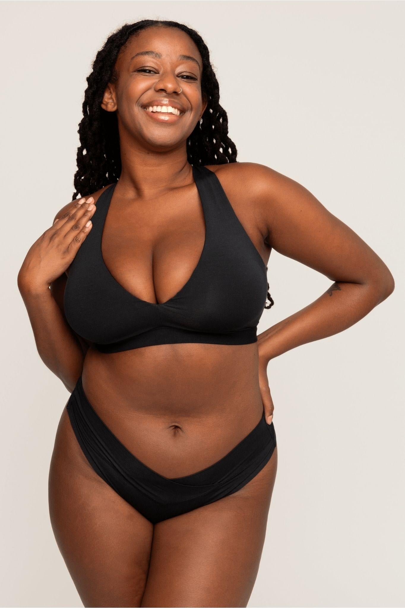 Plunge Bra | Onyx comfortable wireless bras, womens bras made of TENCEL modal plunge halter bra, sustainable bras, plunge bralette iteration