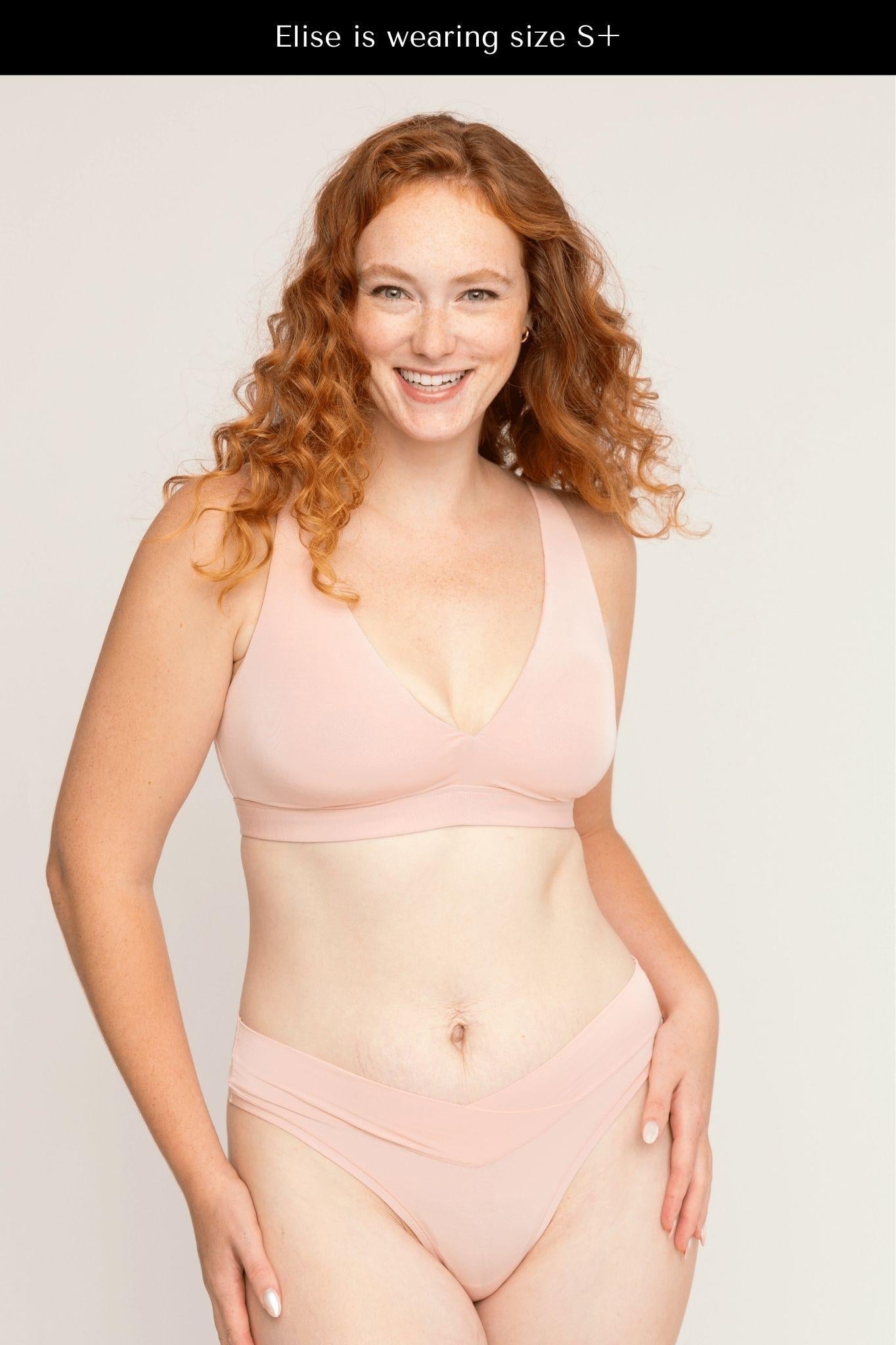 Plunge Bra | Pink Sand comfortable wireless bras, womens bras made of TENCEL modal plunge halter bra, sustainable bras, plunge bralette iteration