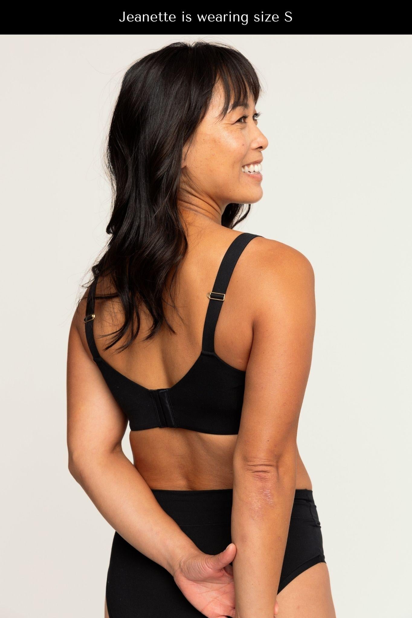Scoop Bra | Onyx comfortable wireless bras, womens bras made of TENCEL modal, full coverage bra, sustainable bras, square neck bralette, scoop bralette iteration
