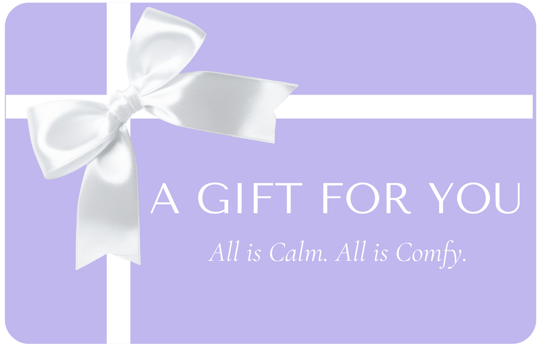 Purple gift card with a white bow and text on a white background