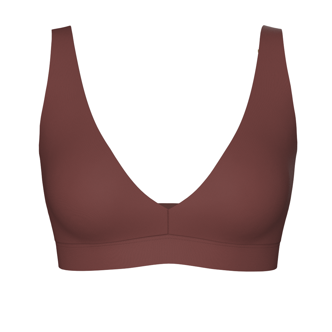 Supportive Wireless Plunge Bra in Mahogany Made with Tencel Modal Front