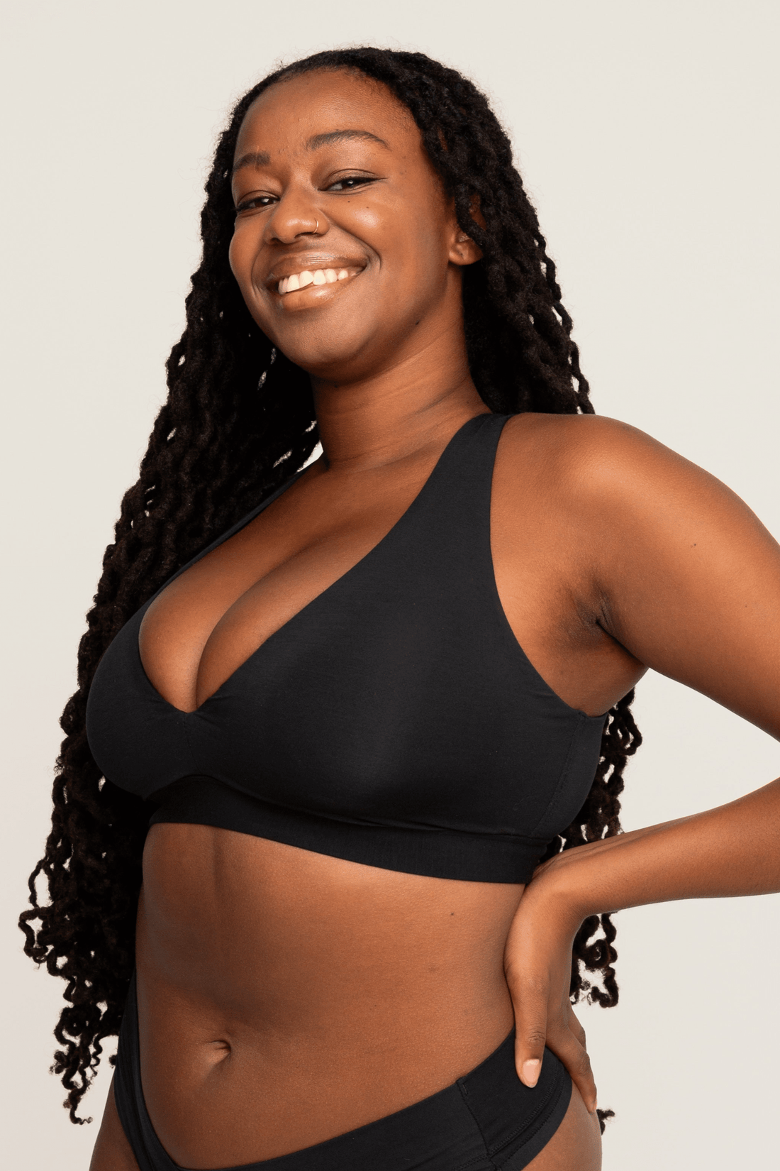 Comfortable Supportive Wire-free Plunge Bra | Onyx bras, intimate apparel iteration 