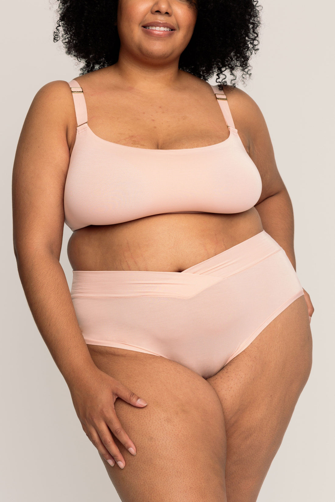 High-Rise Brief with Ultra Comfortable V-Front Waistband | Pink Sand underwear, intimate apparel iteration 