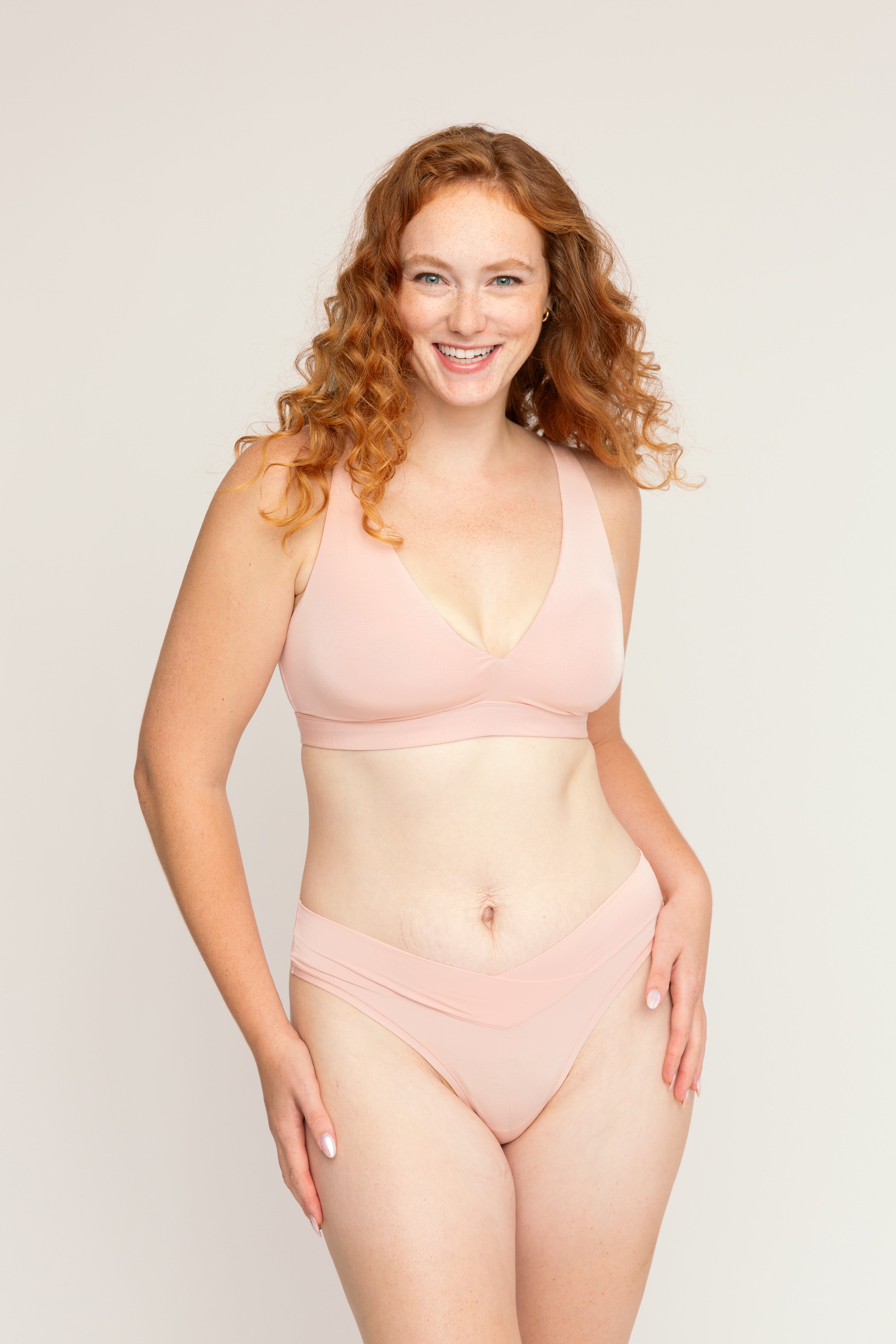 Comfortable Supportive Wire-free Plunge Bra | Pink Sand