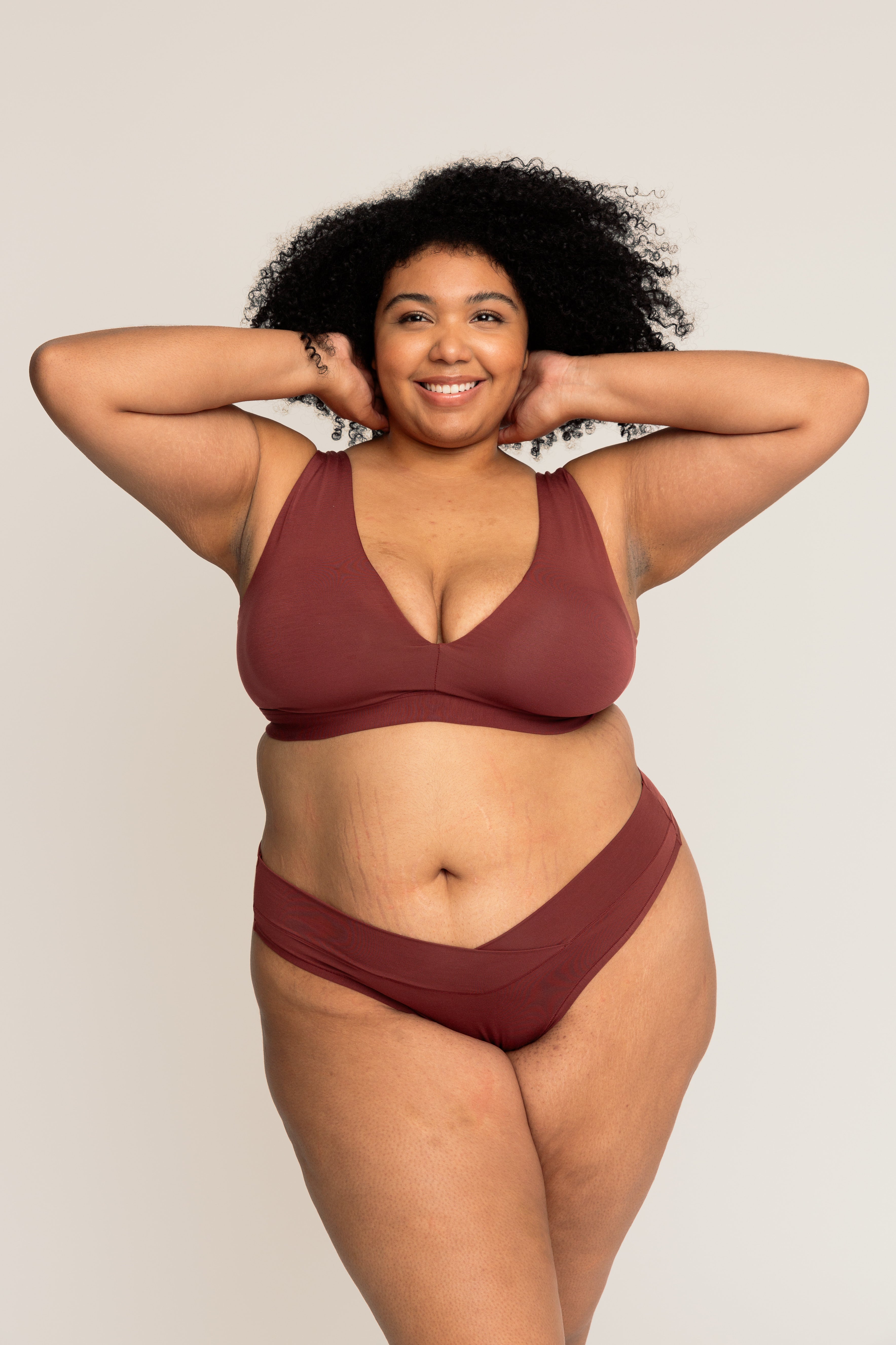 Comfortable Supportive Wire-free Plunge Bra | Mahogany