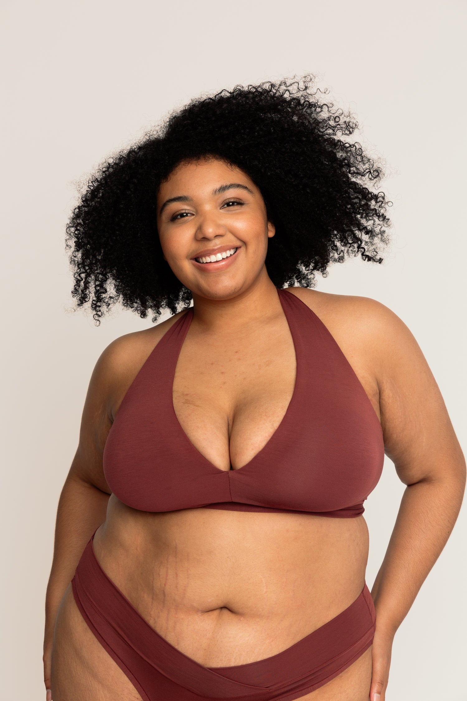 Comfortable Supportive Wire-free Plunge Bra | Mahogany