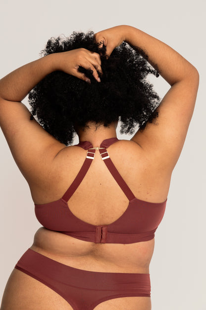 Comfortable Supportive Wire-free Plunge Bra | Mahogany