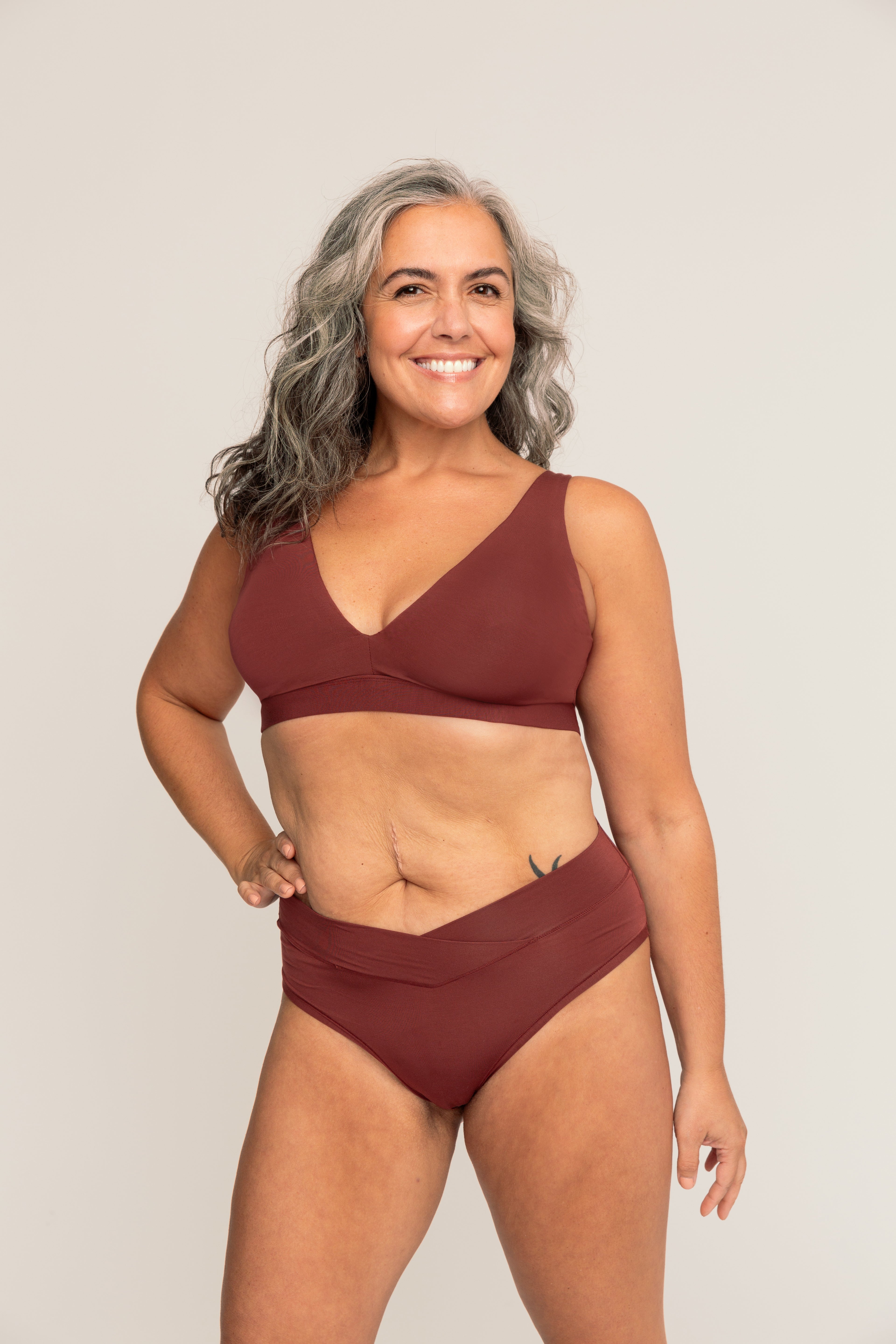 Comfortable Supportive Wire-free Plunge Bra | Mahogany