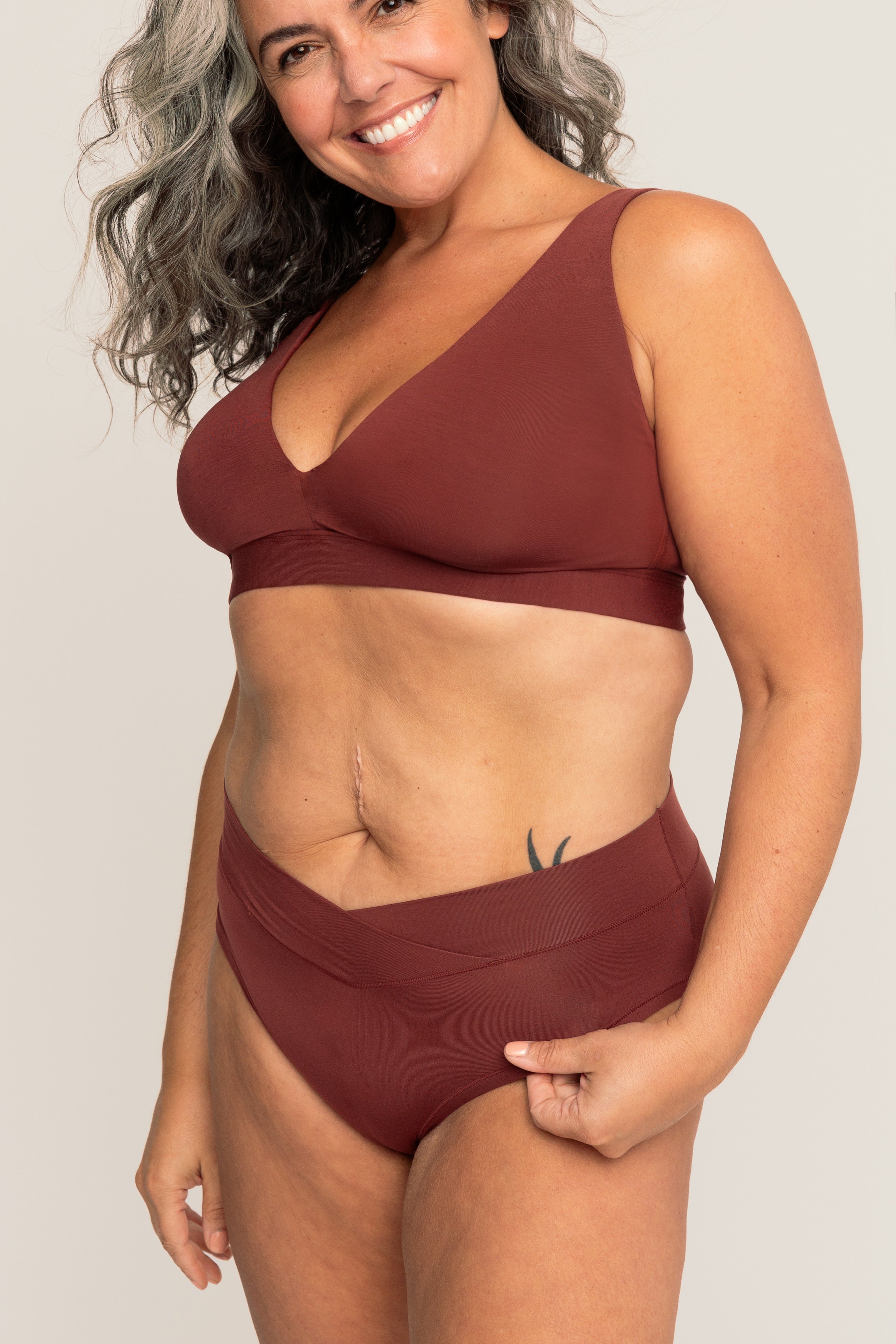 Comfortable Supportive Wire-free Plunge Bra | Mahogany