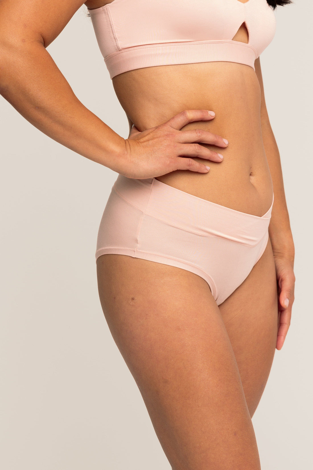 Mid-Rise Hipster with Ultra Comfortable V-Front Waistband | Pink Sand underwear, intimate apparel iteration 