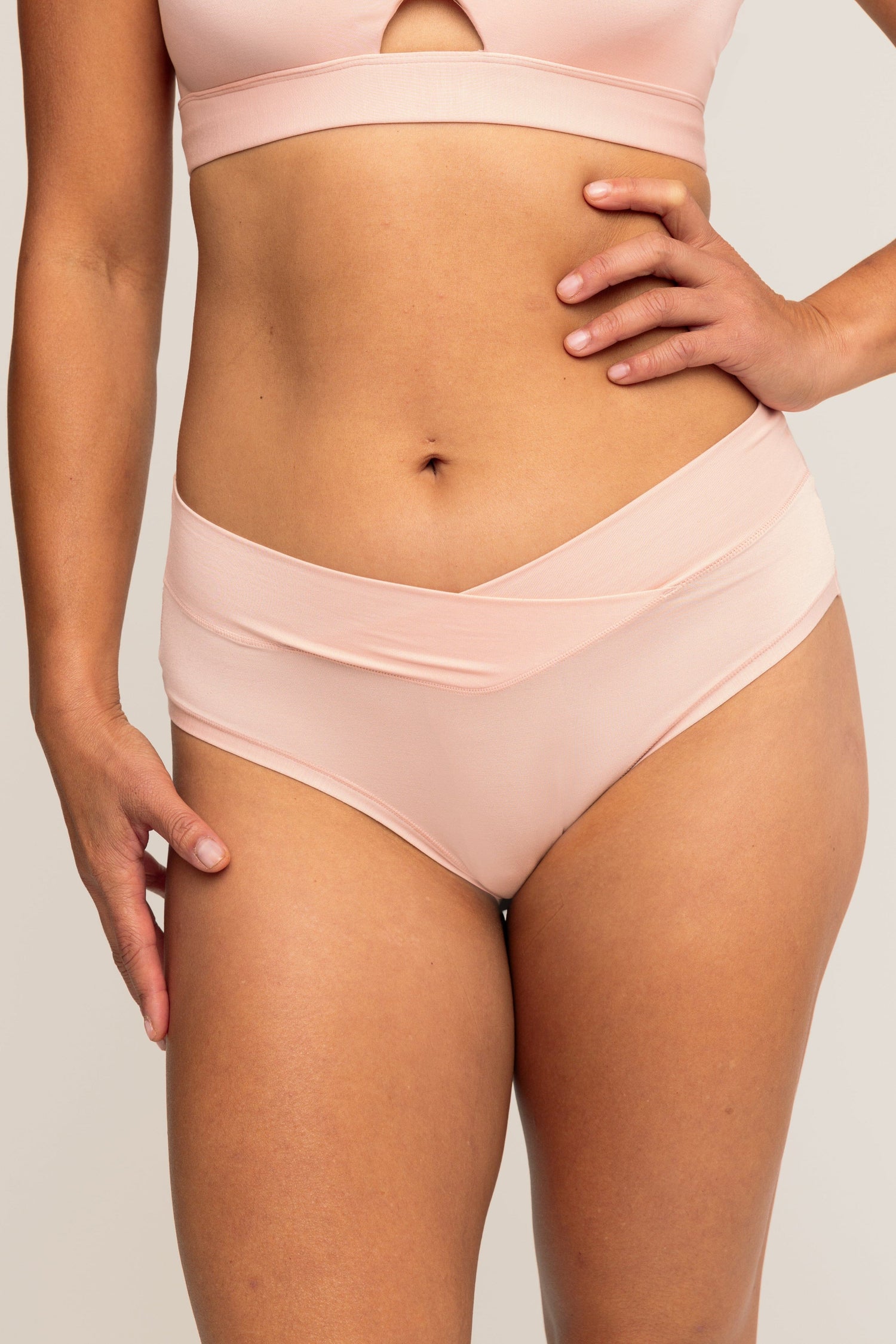 Mid-Rise Hipster with Ultra Comfortable V-Front Waistband | Pink Sand underwear, intimate apparel iteration XS 