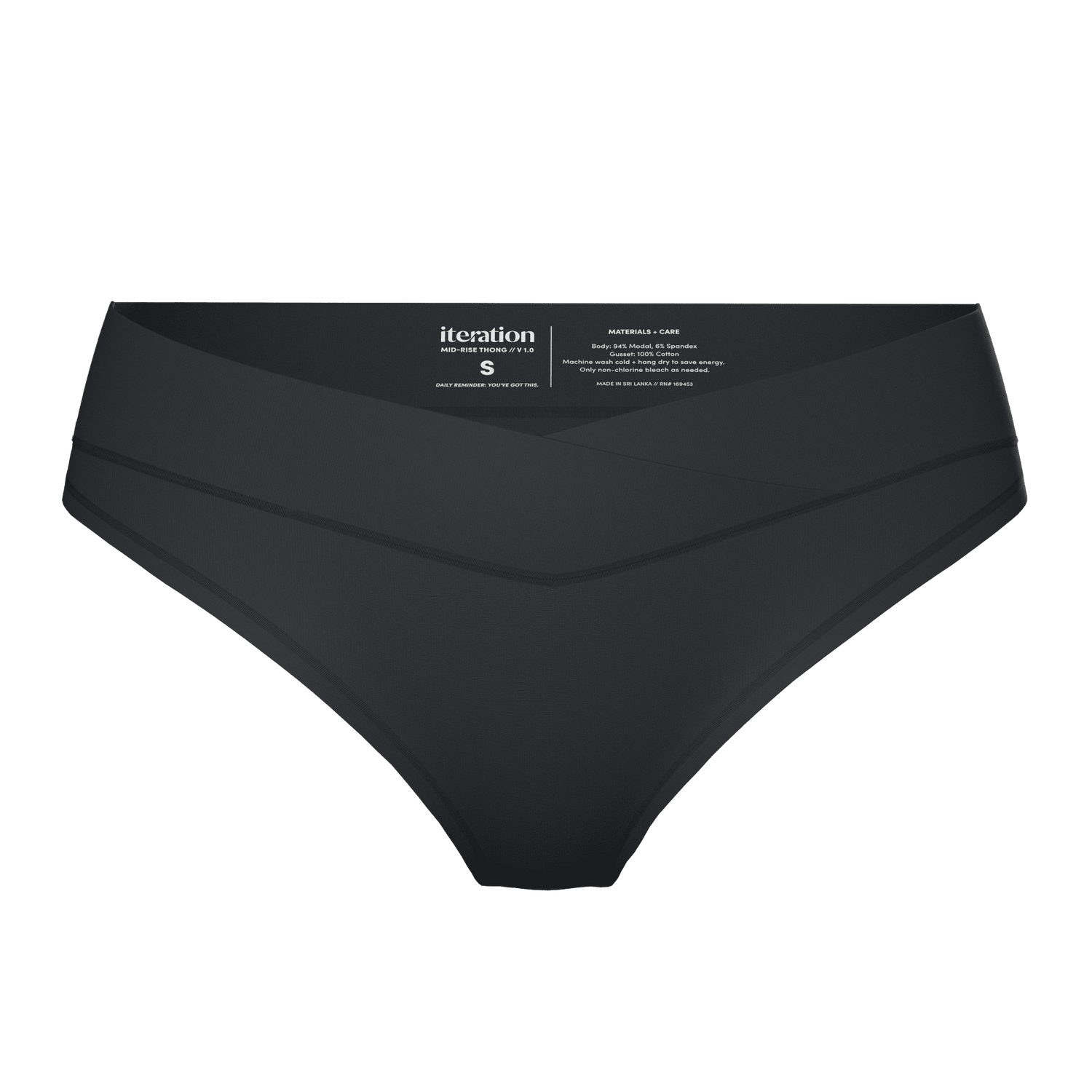 Mid-Rise Thong with Ultra Comfortable V-Front Waistband | Onyx underwear, intimate apparel iteration 