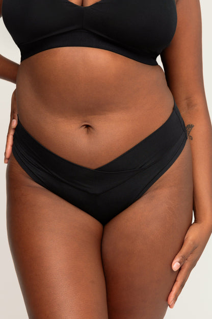 Mid-Rise Thong with Ultra Comfortable V-Front Waistband | Onyx underwear, intimate apparel iteration XS 